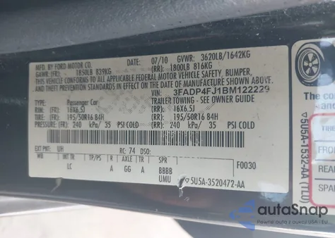 2011 Ford Fiesta Ses из США, поврежденный, VIN 3FADP4FJ1BM122229